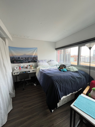 Bed and Desk; Plenty of storage under the bed including two pairs of dresser drawers; Closet to the left - Studio available January 1st-July 31st, close to campus, for Penn grad student Apartments