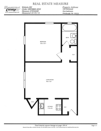 Floor Plan - Webster Towers - Close to CMU & Pitt Apartments