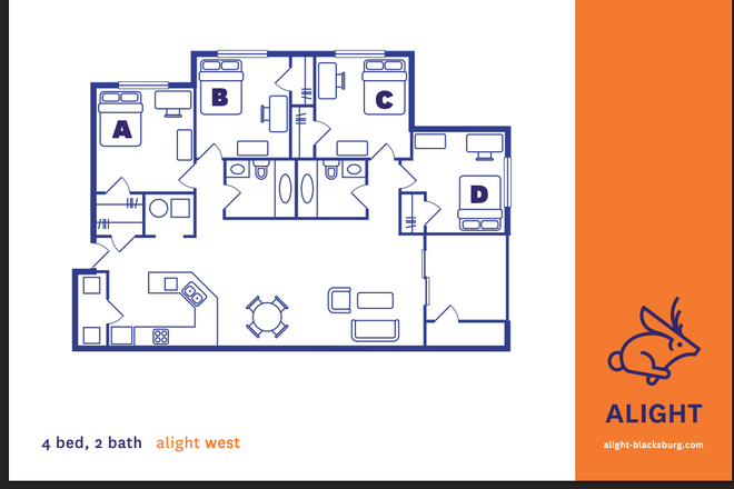Layout, there is hardwood floors in the living room and carpet rooms - Alight Blacksburg West 3rd floor(High Ceilings)
