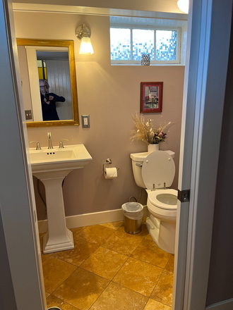 bathroom for tenant has headed floor and a stall shower - Furnished Room in house for female grad student, or faculty/staff in Wash Park close t