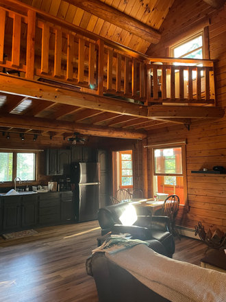 Living Area, kitchen, living room and loft. - Fully Furnished Cozy Cabin in Quiet Lake Community House