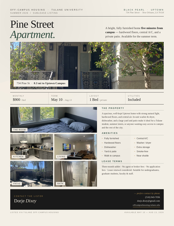 Full Description - Pine Street Apartment- 5 Min Walk From Campus!