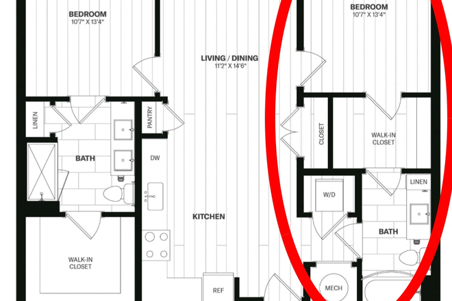 Floorplan - 1 Bedroom Lease Transfer in an Aster 2x2 (Close to campus, brand-new building) Apartments