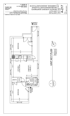 Floor Plan Apartment 217 - 1 Bedroom Available in 2 Bedroom Apartment - 12 Month Lease Starts July 1st.