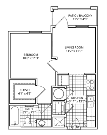 Floorplan - LEASE TAKEOVER: 1B/1B AT THE AVES Apartments