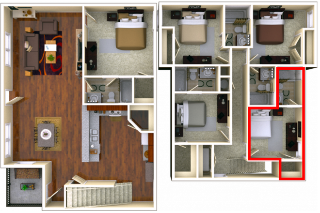 Bedroom with attached bathroom and closet - Brexx at Blacksburg (formerly, The Retreat)