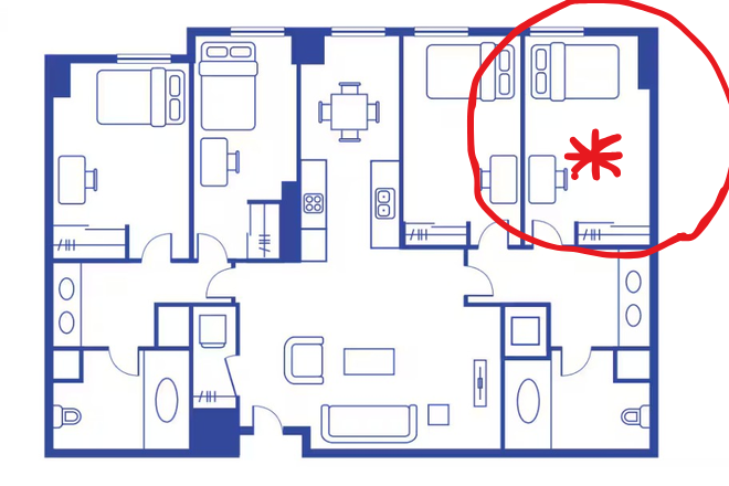 Bedroom Floorplan - DISCOUNTED! University View, sublet per semester (Summer/Fall) shared housing Apartments