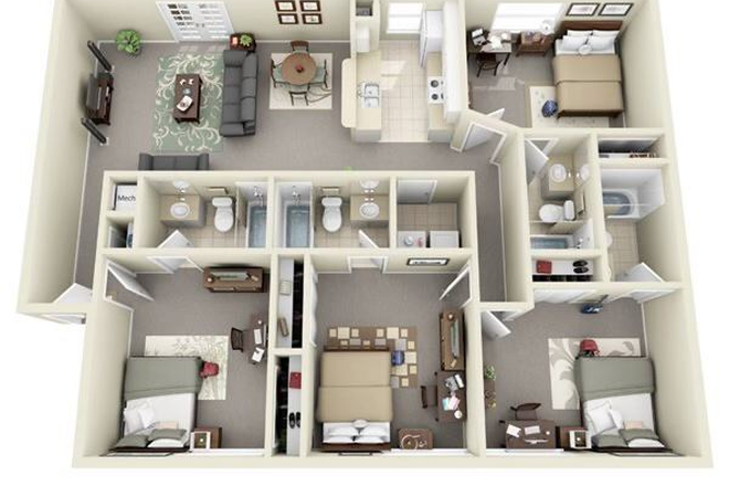 Floor Layout 1 - 1-2 Quiet & Clean Fully Furnished Private Room Available – Ideal for UCF Students Apartments