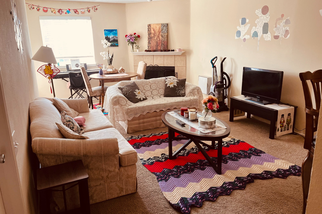 Living Room (Facing Window) - Cozy Furnished 2B2B w/ Private Baths & Balcony (Female Roommate Preferred)