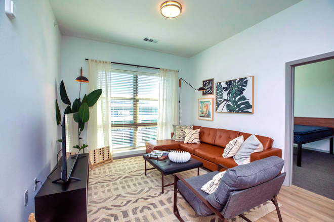 Photo of the living room from the website. Actual unit should look similar since it comes furnished. - Lumen Apartments