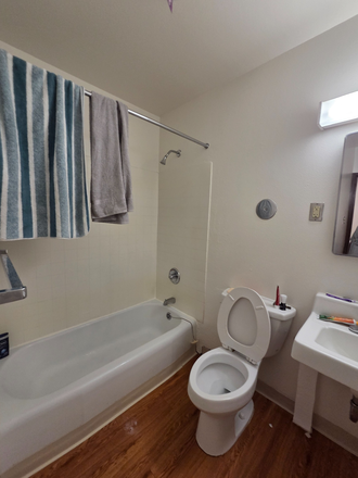 restroom (we have a shower curtain now lol) - Smiley Court Apartments