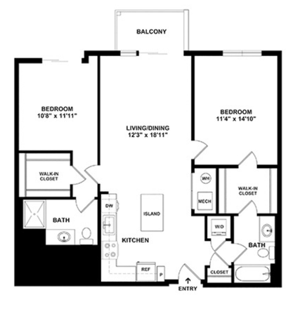 Example Floorplan - Courtland Columbia Pike (Modern Apartment - Pentagon City)