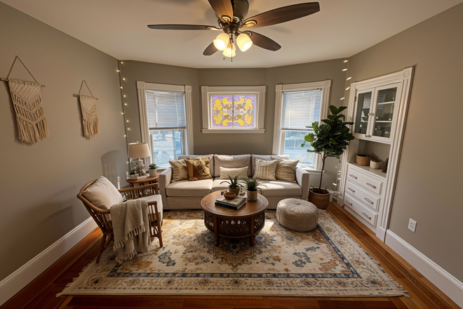 living room (virtually staged) - Gorgeous, Renovated 3 Bed / 1 Bath w/ Laundry in Unit & Parking for rent! Available 9/1/26!! Apartments