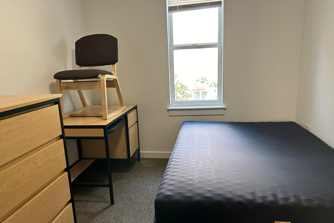 Bedroom (out of view: built-in sliding closet, which has full length mirror doors) - South Campus Commons 6, Room on 2nd floor for the Summer (Current tenants are female)