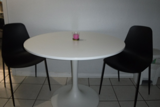 kitchen table and two chairs - Furnished, immaculate apartment, kitchen, l. room, bedroom, bath, laundry, utilities, walk to subway