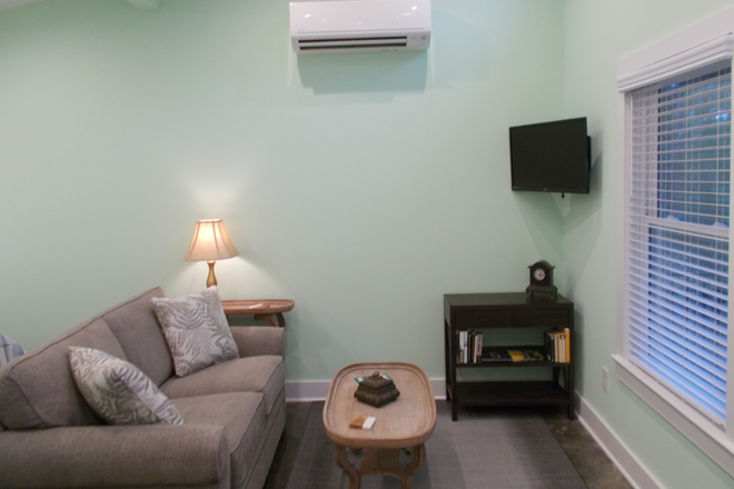 Living Room Area w/ minisplit HVAC - New cottage near UVA hospital, UVA grounds, university amenities, wineries! House