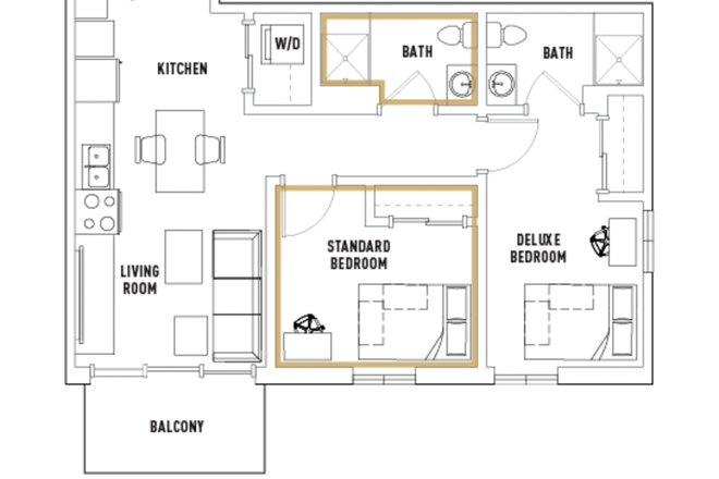 Floor-Plan - Fall Sublease Bedroom and Private Bath in 2Bed/2Bath Campus Edge on Pierce
