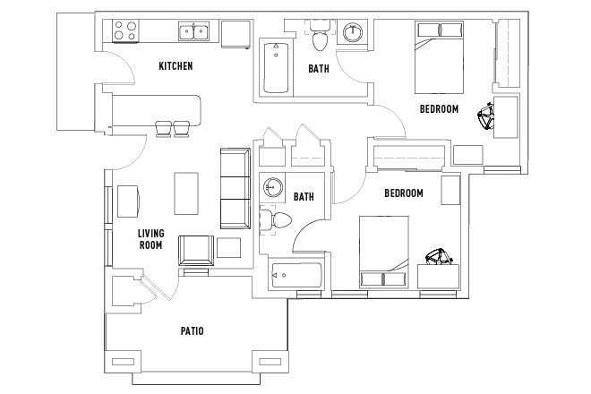 Floor plan - Vista Del Campo 2b2b Private Apartment June-Aug Summer Sublease