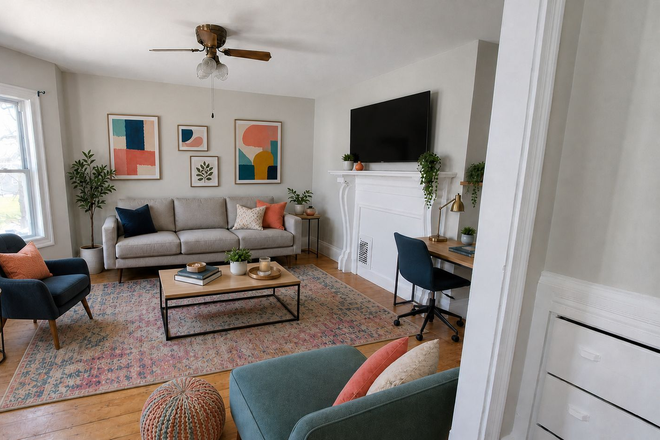 Living room area - Quiet Boston Apartment Close to Campus & MBTA  Convenient Off-Campus Living in Boston