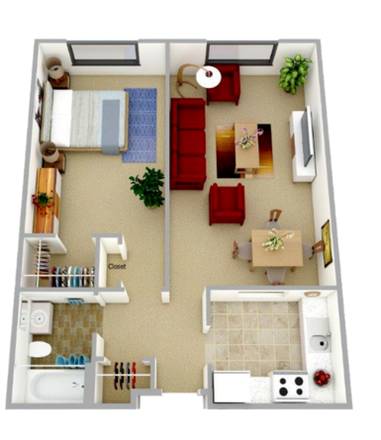 Floorplan - 1 Bed / 1 Bath Apartment Available (Harbor Point on the Bay)