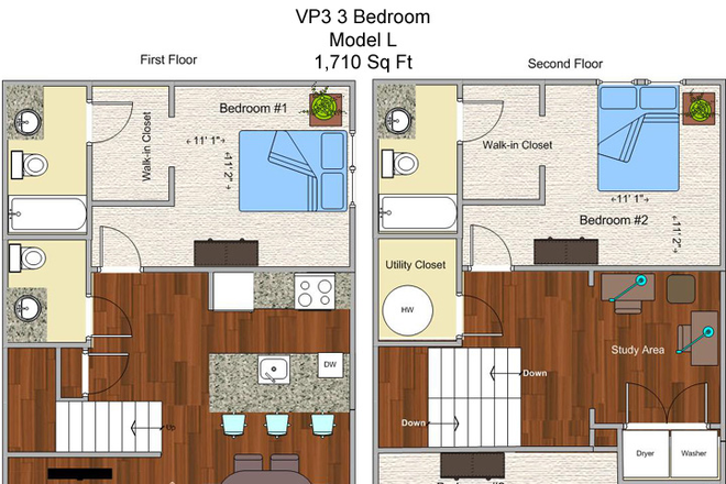 Floor Plan - VP3 2024-2025 Sublease 4 min from campus!