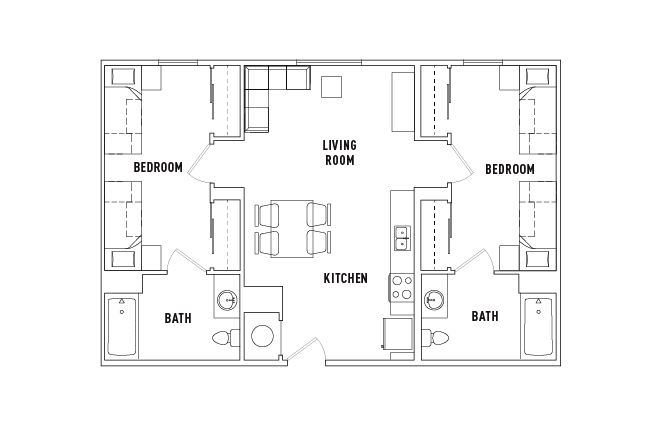 Floor plan - Plaza Verde II, 2 bed 2 bath E shared