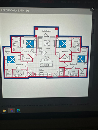 Bedroom D - RELET :THE Domain at Oxford. 685.00 /month 4 bedroom unit:/Bedroom D
