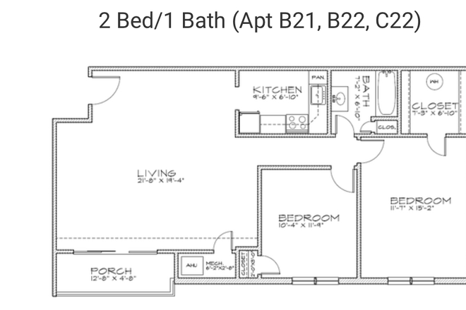 Floor plan - not exactly ours, we don't have a balcony - Corner Village Apt B13