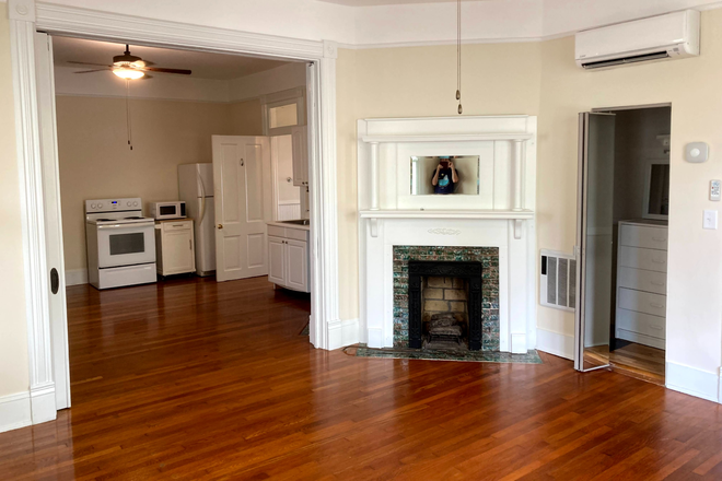 Main room/Front looking through double doors to back room/bedroom/kitchen - Nice, 1 bedroom studio apartment on neighborhood street a block from MUSC