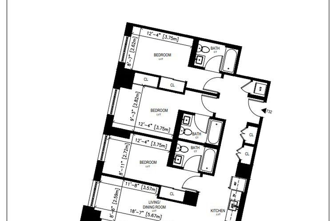 Full apartment is 1062 sqm - 100 South Campus Drive Apartments