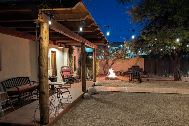 Backyard and Patio at Night - Available June 21st, furnished 2bd/2ba Adobe, incl. utilities, wifi, laundry & free parking