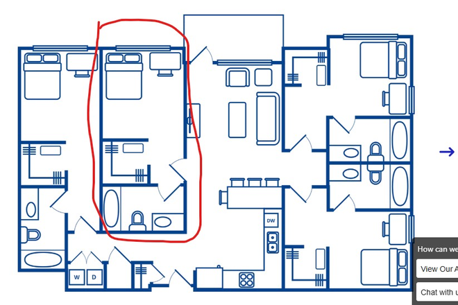 this is the apartment layout.  The red circled room is the room I am subletting - Ion Tuscaloosa