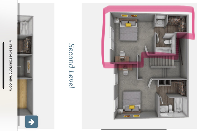 This floor plan displays the room to be leased. - The Reserve at Burton Creek