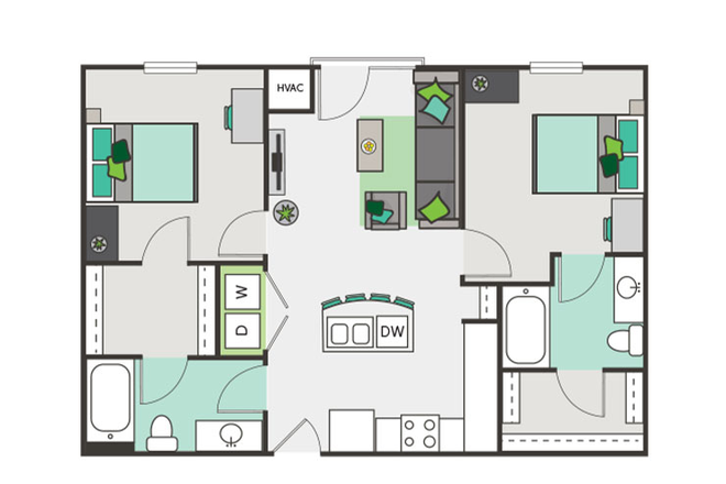 Your apartment would be the one pictured on the left of the floor plan. To view real photos make sure to visit their website! - North 116 Flats B1 Apartments Unit