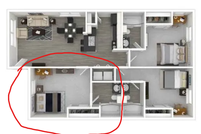 Floorplan - The Verge Sublease 3x3 ($1043 /month) December 31st Move In Apartments