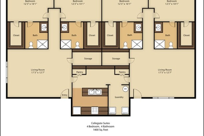Layout of the rooms - Single Fully Furnished Apartment available in Collegiate Suites - 4 bedroom / 4 bath