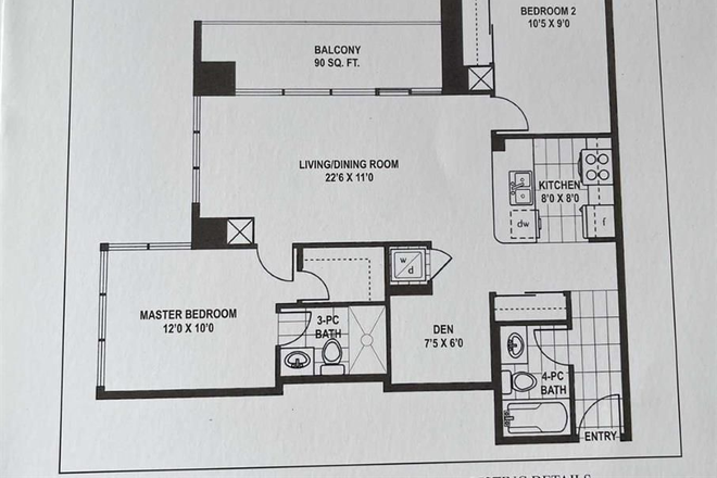 Floorplan - 2b2b Condo For Rent, Close to UTM City Centre of Mississauga