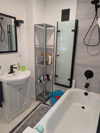 Bathroom with shower/bath - Sunny Furnished Private Room - laundry/utilities/internet, close to subway/GO, shared kitchen/bath House