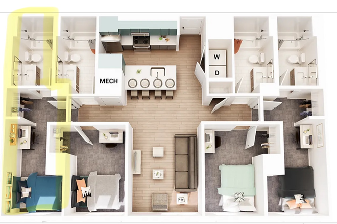 Room Layout (D4) - Union 4x4 Sublease Available 2026 Spring Apartments