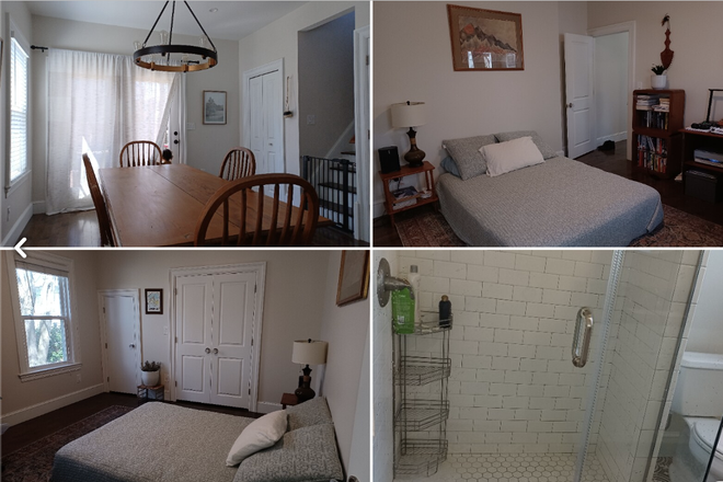 Dining Room, Stairs to two bedrooms/bathroom, Photos of downstairs bedroom and downstairs bathroom - 3Bed2Bath, Backyard, Driveway, 1.5 floors. The open bedroom is on the second floor! Townhome