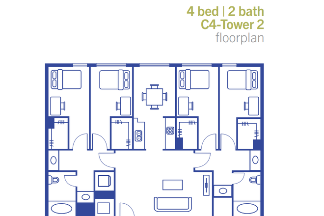 Floorplan. First bedroom on the right. - University View Tower II - Extremely close to campus