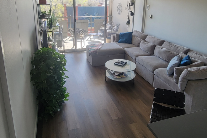 Massive sofa, flatscreen tv with basic cable - Faculty-owned 1bd condo in Capitol Hill - close to Auraria and Anschutz campuses