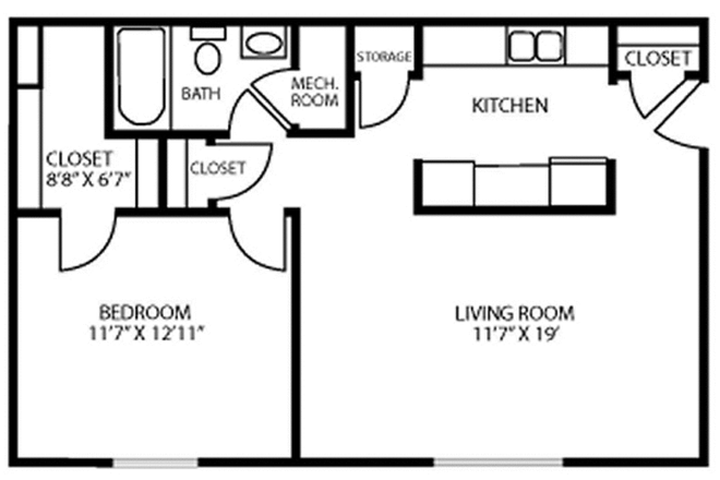 floorplan - single bedroom on UCB Apartments