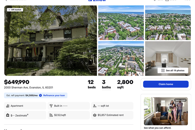 Zillow Listing - 2000 Sherman Avenue Evanston, IL House