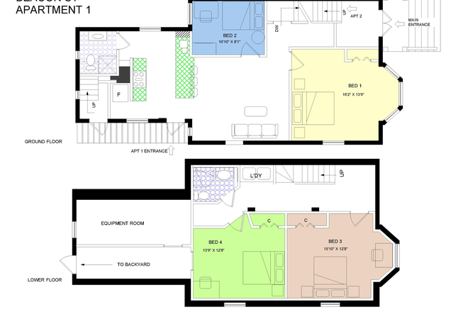 apartment floor plan - Fully furnished large bedroom  in newly renovated 4 bedroom 2 bathroom apartment