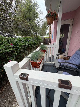 Private porch with rocking chairs. - DEC 1-BRAND NEW! 1.8 mi->UCB.1/2 blk->36Bus->UC. Roomy, Gorgeous, Fully Furnished Studio ADU Cottage