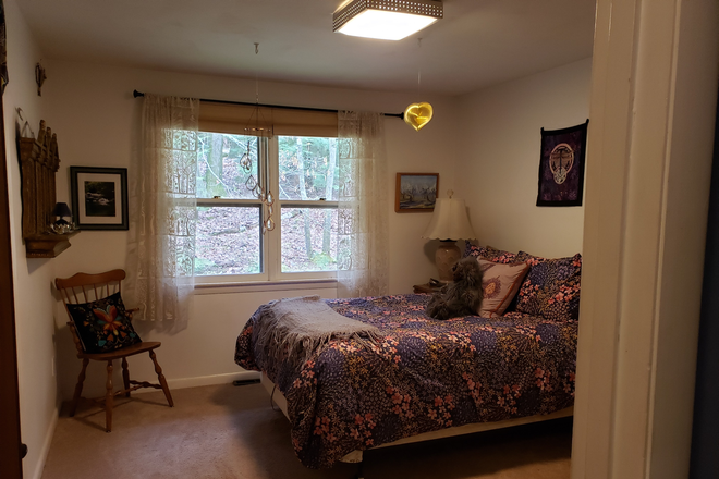 Bedroom from doorway - overlooks woods - Water Views!  Summer Co-operative home w/$150 summer discount