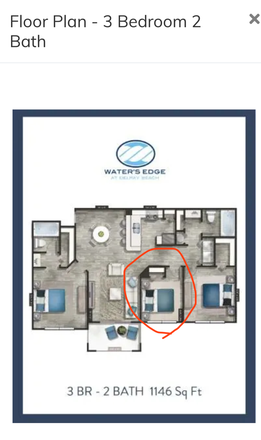 the circled room is the one available. - Waters Edge Apartments