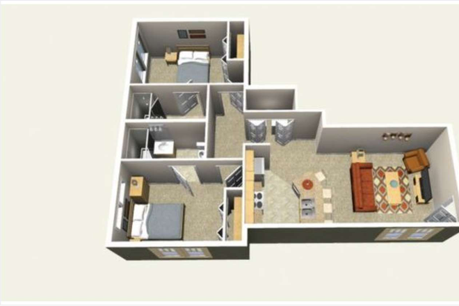 Floor Plan - 2 Rooms in a 2BR/2BA