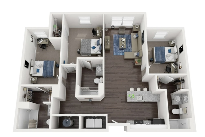 Unit layout - Park West Towers 3x3 (Single bedroom/Female only) Apartments